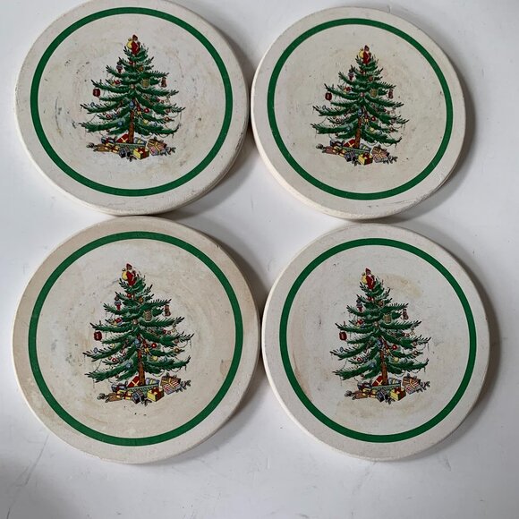 SPODE ROUND COASTERS 4 COUNT CHRISTMAS TREE - Picture 4 of 5